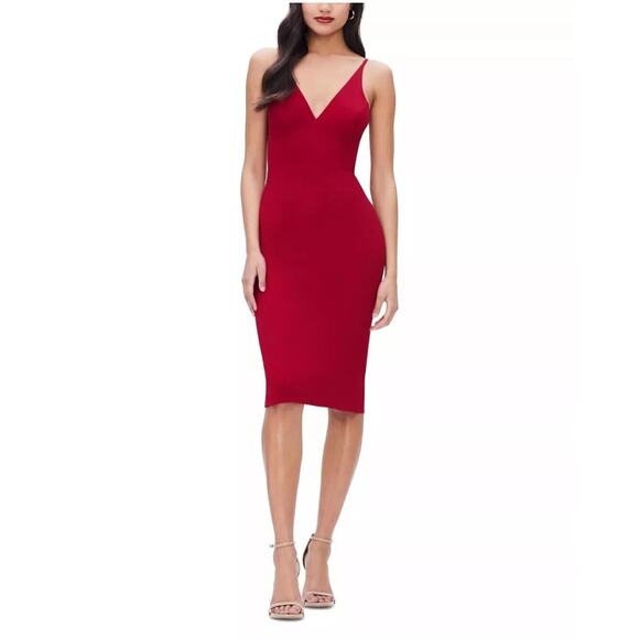 Dress the Population Women's Lyla Sleeveless MIDI Cocktail Dress Red Size S